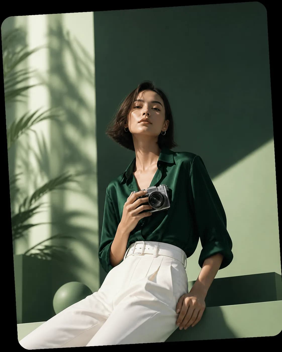 Creator in a forest-green campaign studio