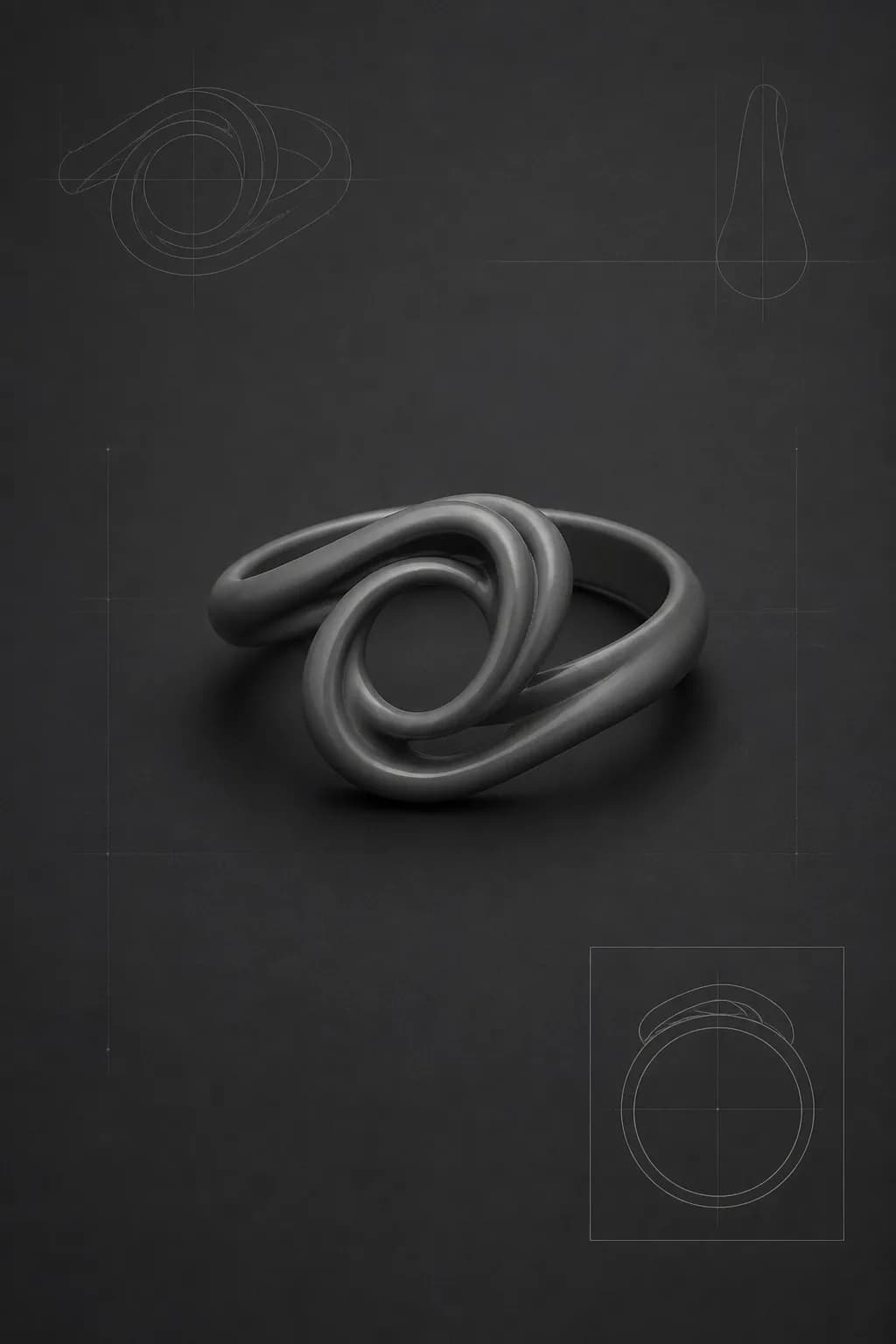 خاتم بتشكيل فني معروض كدراسة تصميم CAD بسيطة