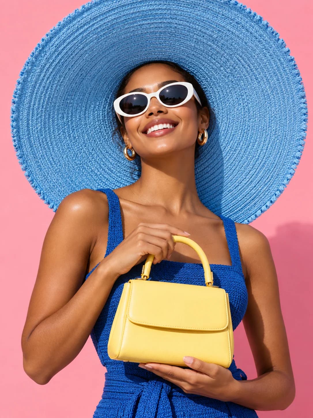 Blue and yellow summer campaign portrait