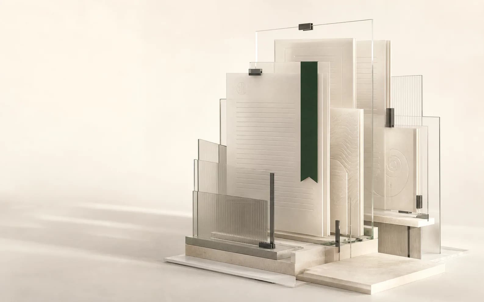 Sculptural contract pages arranged as a precise architectural document